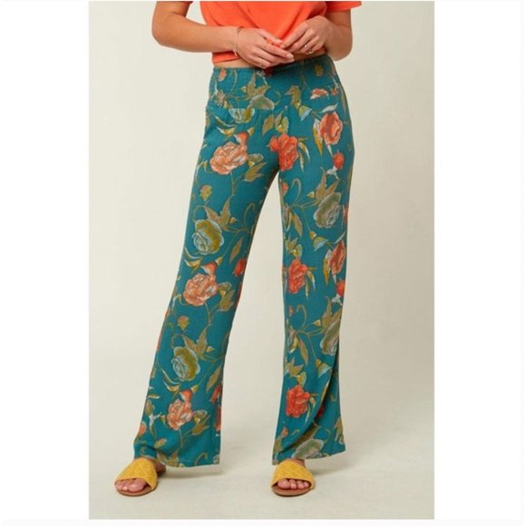 O'Neill Pants - O'Neill Johnny Floral Wide Leg Pull On Multicolor Beach Pants Flowy Relaxed M